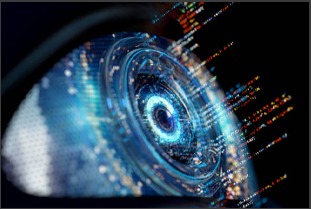 Futuristic blue eye and interface visualization
